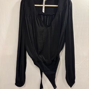 Free People smocked Long Sleeve Bodysuit